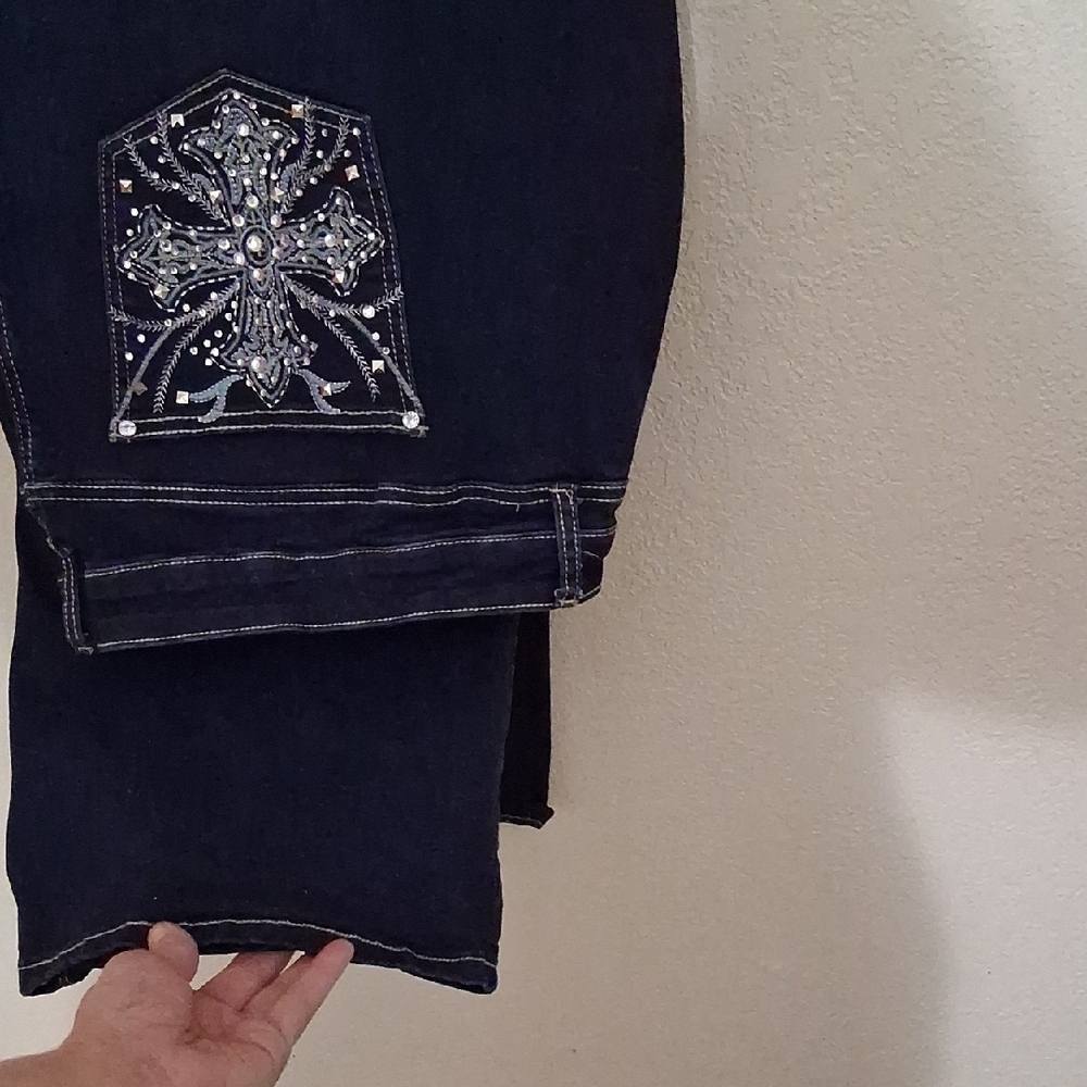 Cato Dark Blue Embellished Flare Jeans